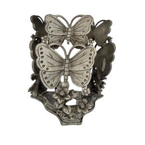 Pewter Ornate Butterfly Garden Design Cottagecore Candle Napkin Holder
